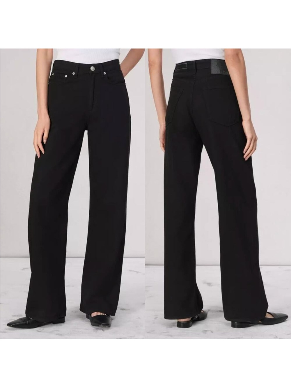 Rag & Bone Featherweight Logan Wide Leg Mid Rise Jean Black 30